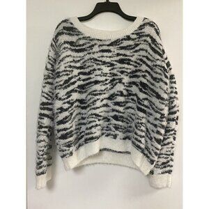 Mudd Juniors Women's White Grey Striped Long Sleeve Pullover Sweater Sz XL